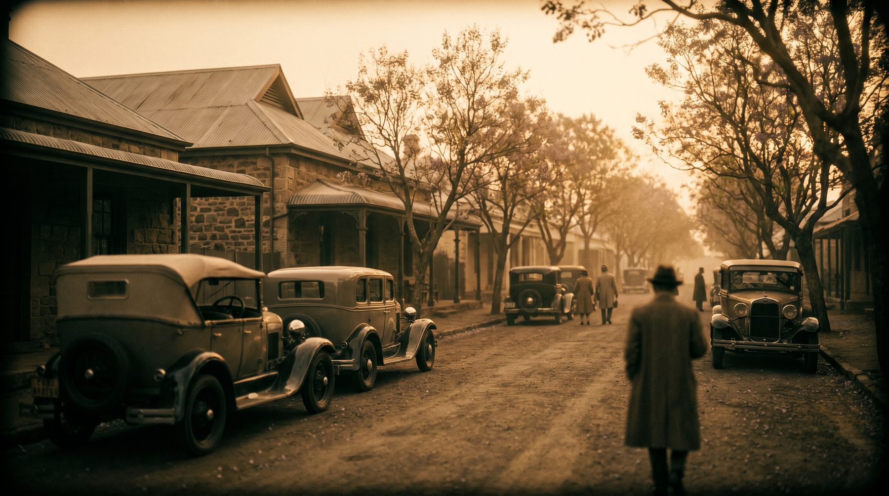 A styled sepia impression of a 1930s Pretoria street